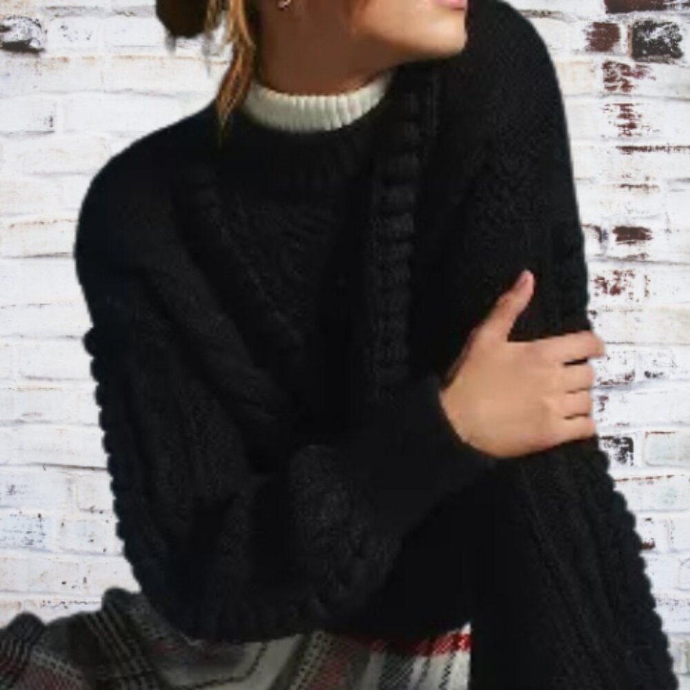 NWT By Anthropologie Cropped Cable-Knit Sweater